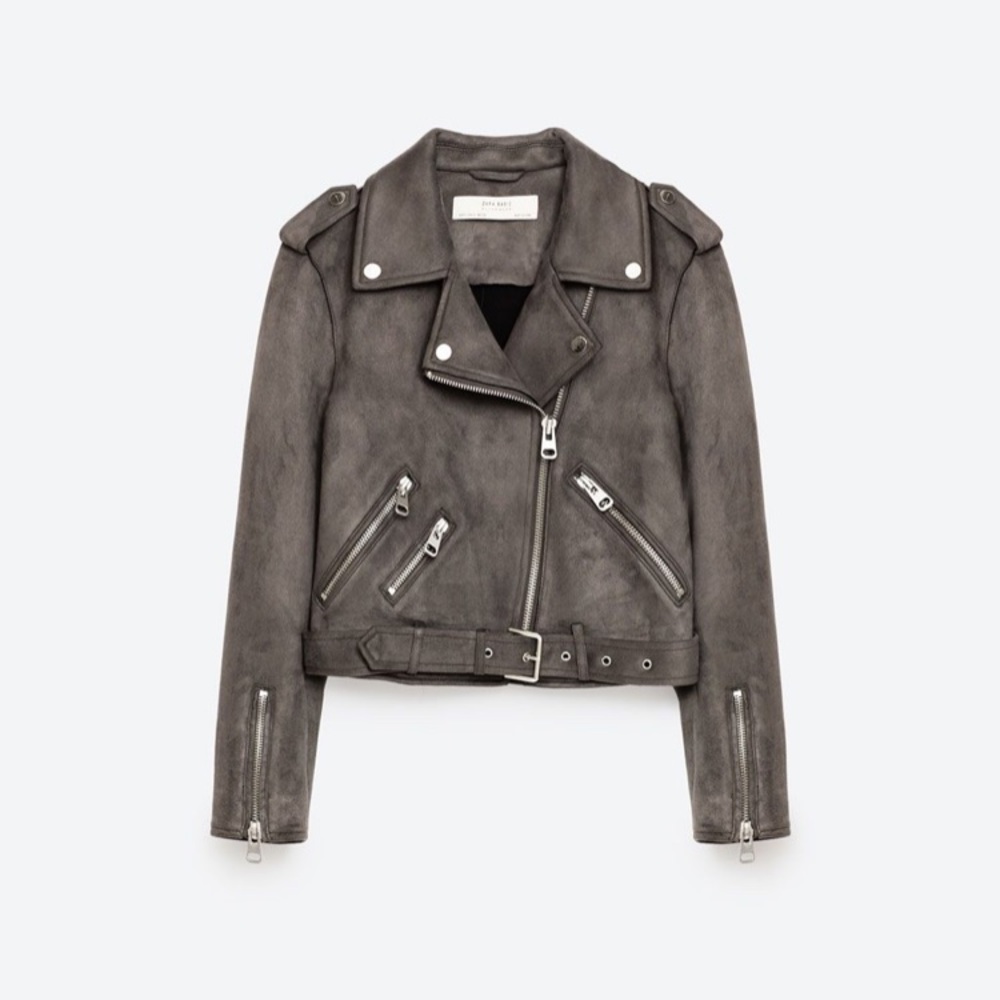 Zara suede effect moto jacket in grey